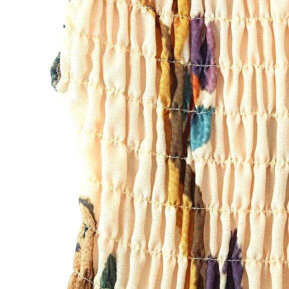 MIDI PRINTED PLEATED BOHEMIAN STYLE AUTUMN PRINT BROWNS SMOCKED TIERS DRESS - Picture 3 of 9